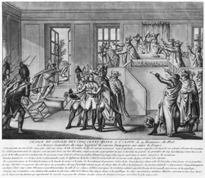 Bonaparte protected by two grenadiers during the session in St.Cloud, 19 brumaire an 8 (10th November 1799)